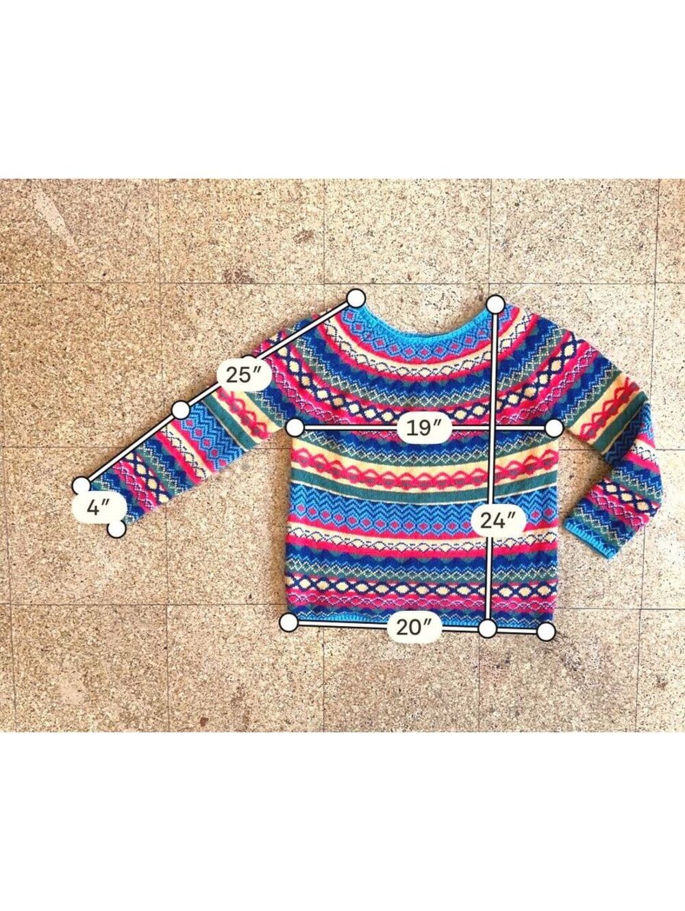 Fair Isle Multicolor Striped Sweater Women's S/M Raglan 3/4 Sleeve Pullover Cozy - Picture 3 of 4